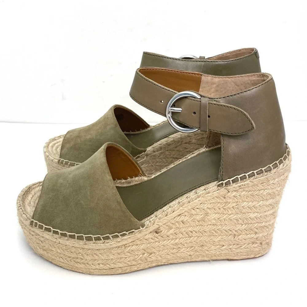 MARC Fisher Mlalida Suede Espadrilles Wedge Sandal in Olive Green Size 11 NWOT